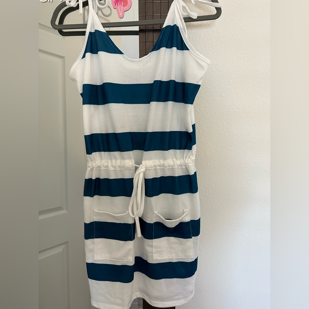 Super cute nautical summer dress with adjustable shoulder and waistline